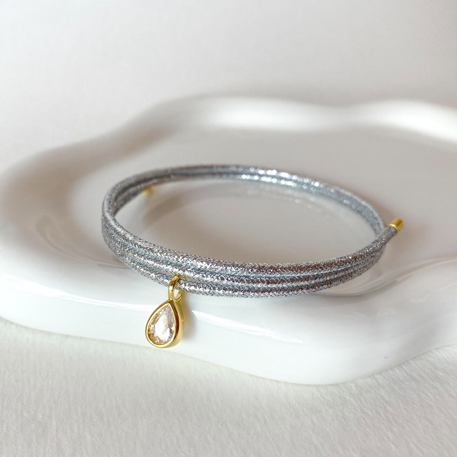 Adjustable Shiny Silver Magnetic Cord Tree of Life and Clear Drop Crystal Bracelet/Necklace