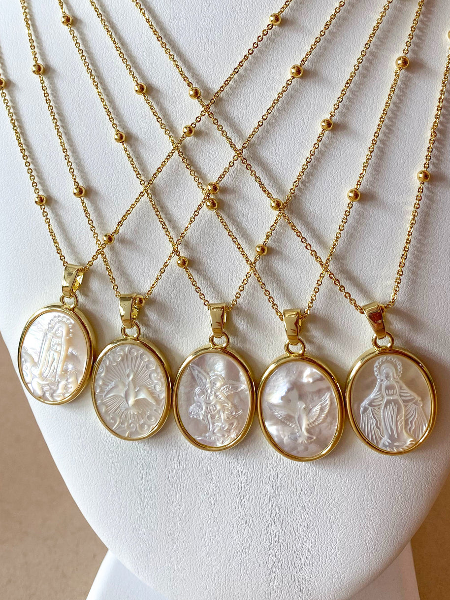 Mother of Pearl Oval Saint Medals
