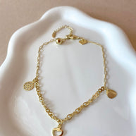 3 Charms Heart Golden Interlaced Chain Anklet