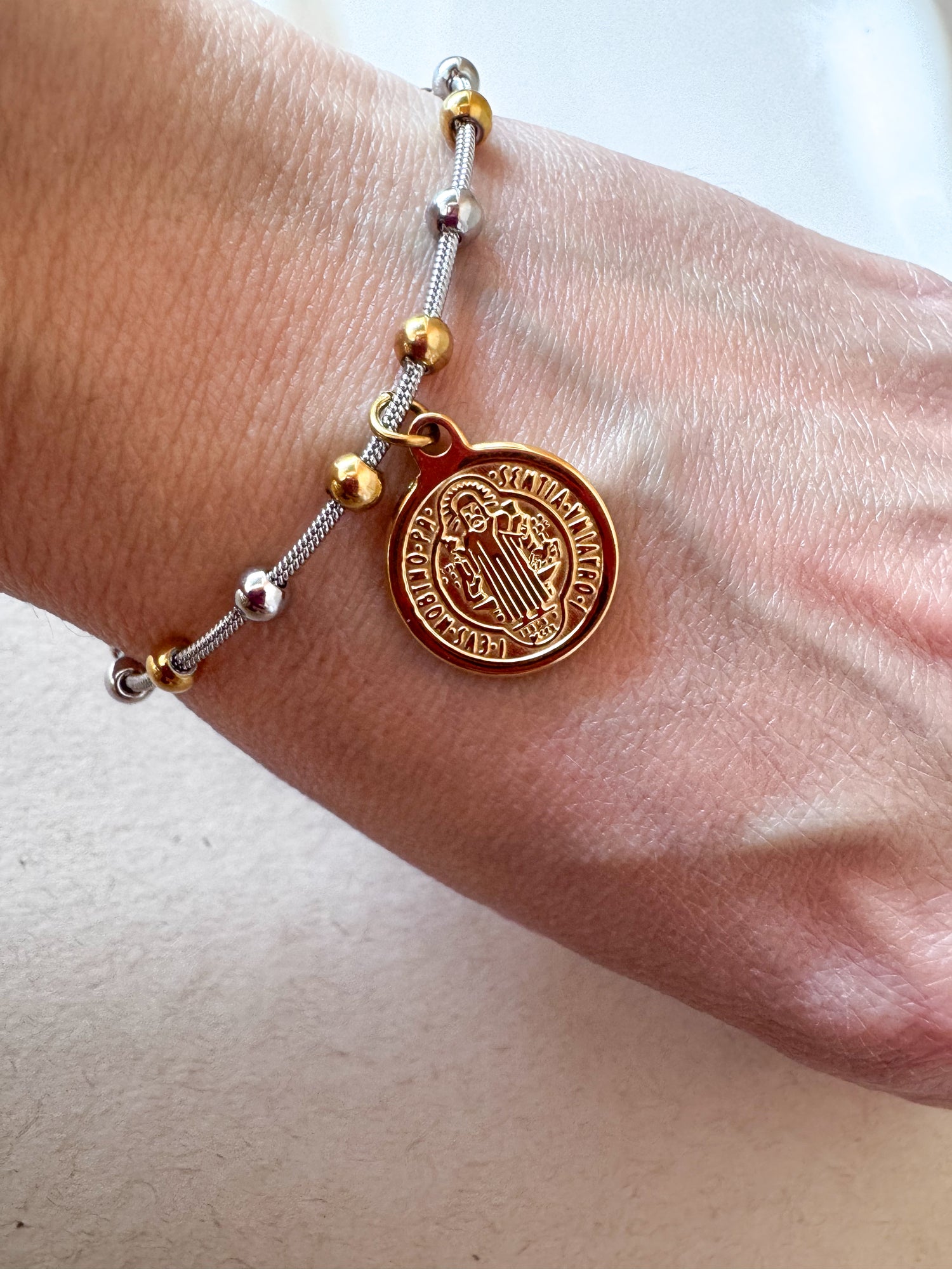 St. Benedict Silver & Gold Rosary Bracelet