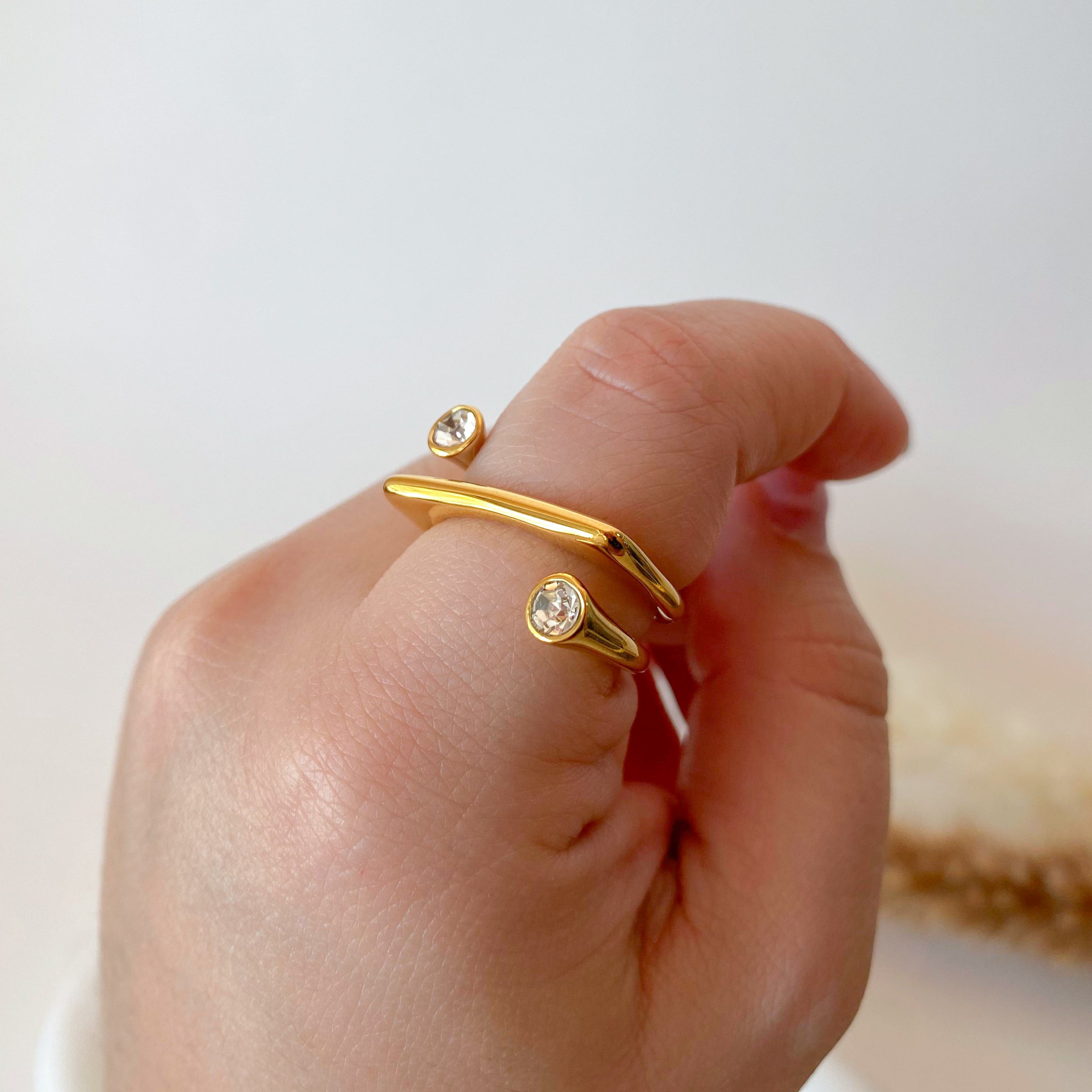 Golden Zircon Open Adjustable Steel Ring