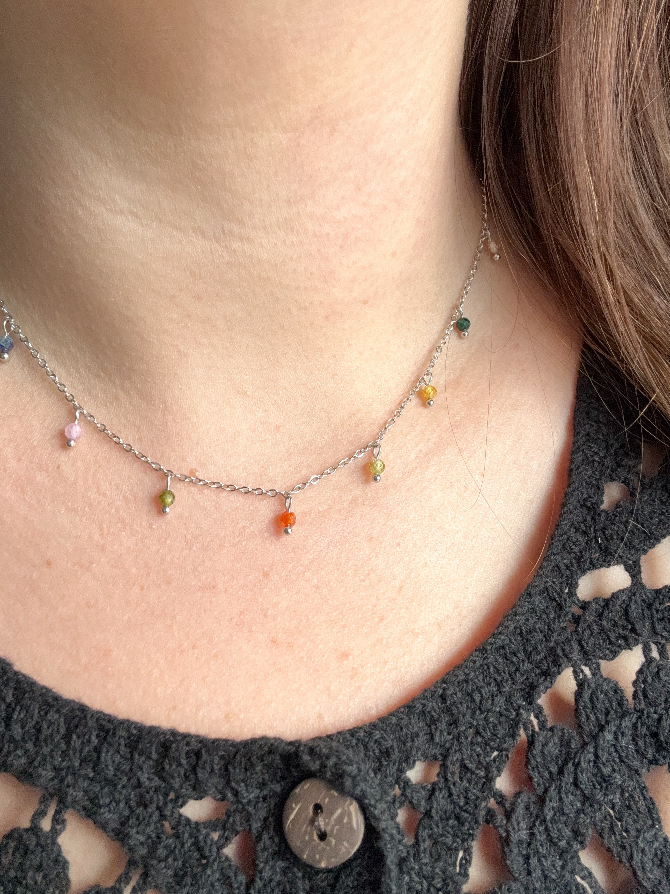 Colorful Beads Silver Necklace