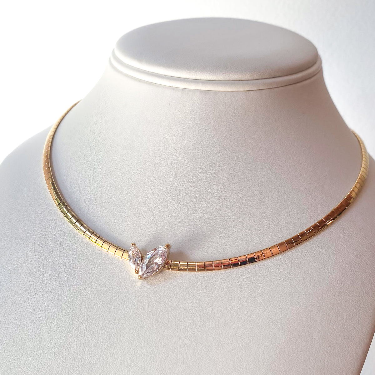Golden Double Zircon Choker Steel Necklace