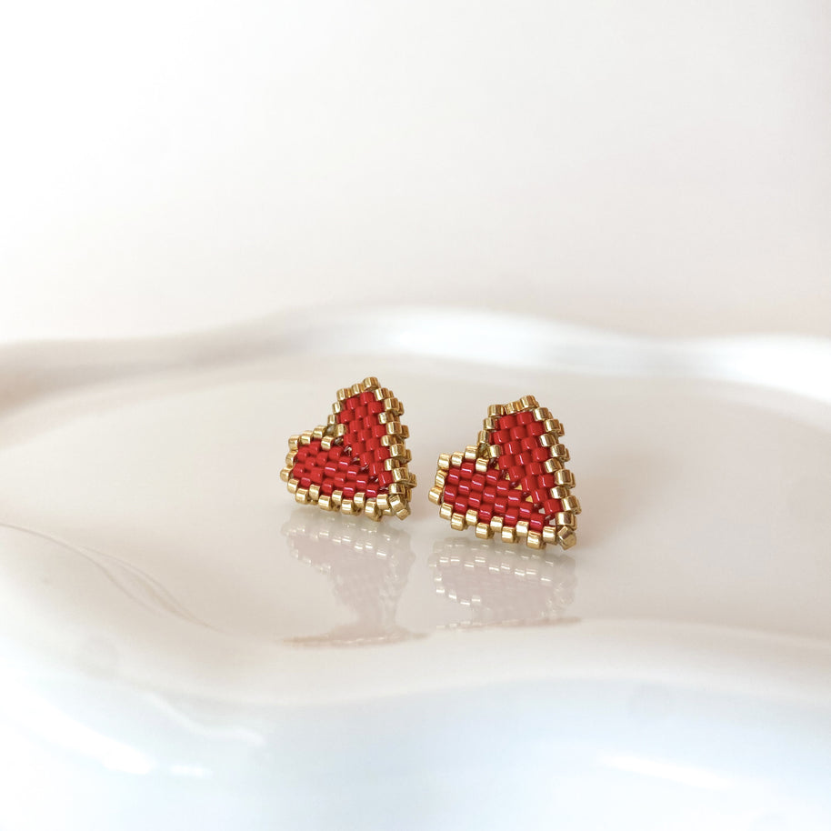 Golden and Red Miyuki Handmade Earrings