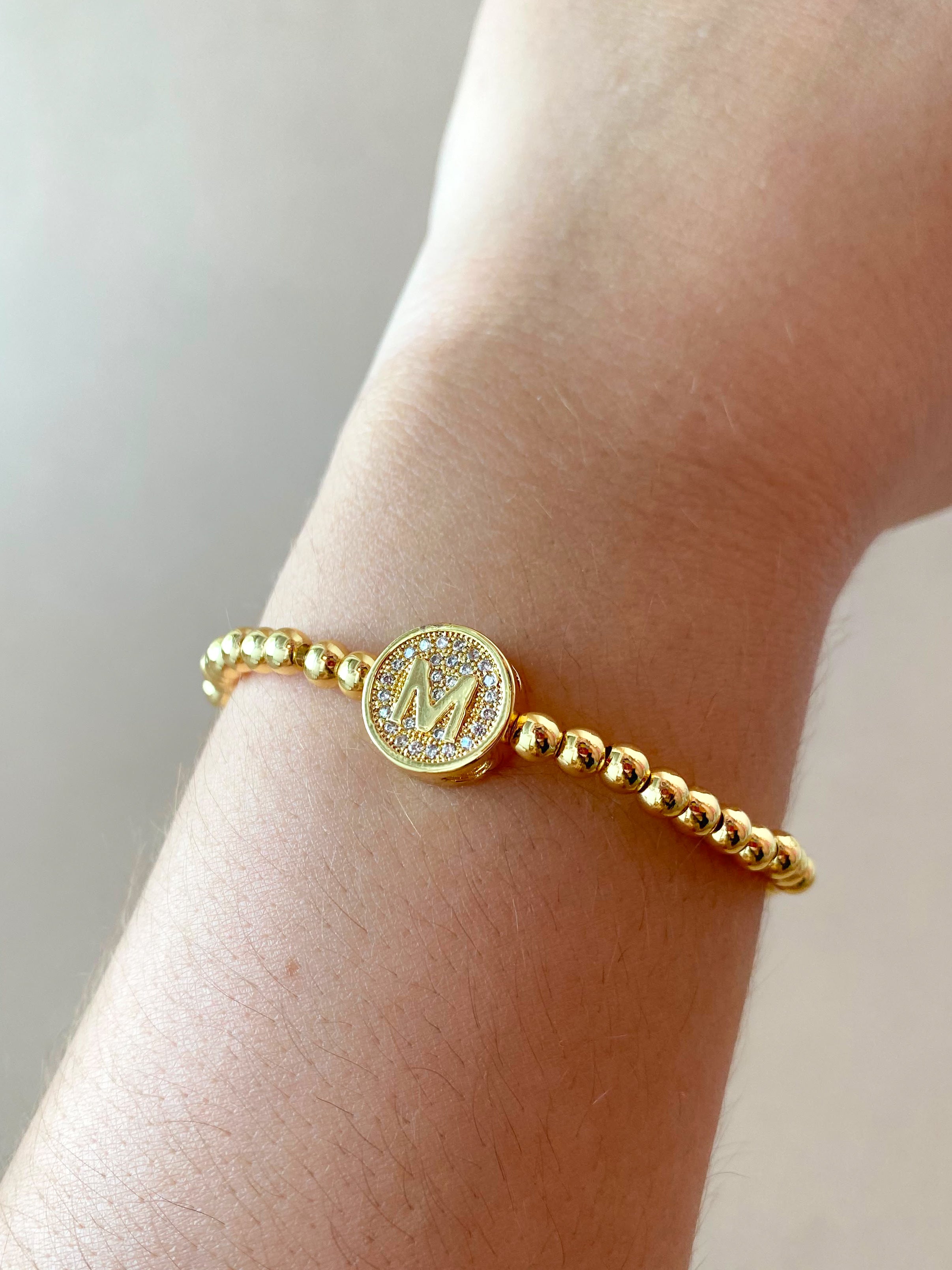 Initials Circular Crystal Golden Elastic Bracelets