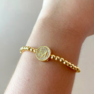 Initials Circular Crystal Golden Elastic Bracelets