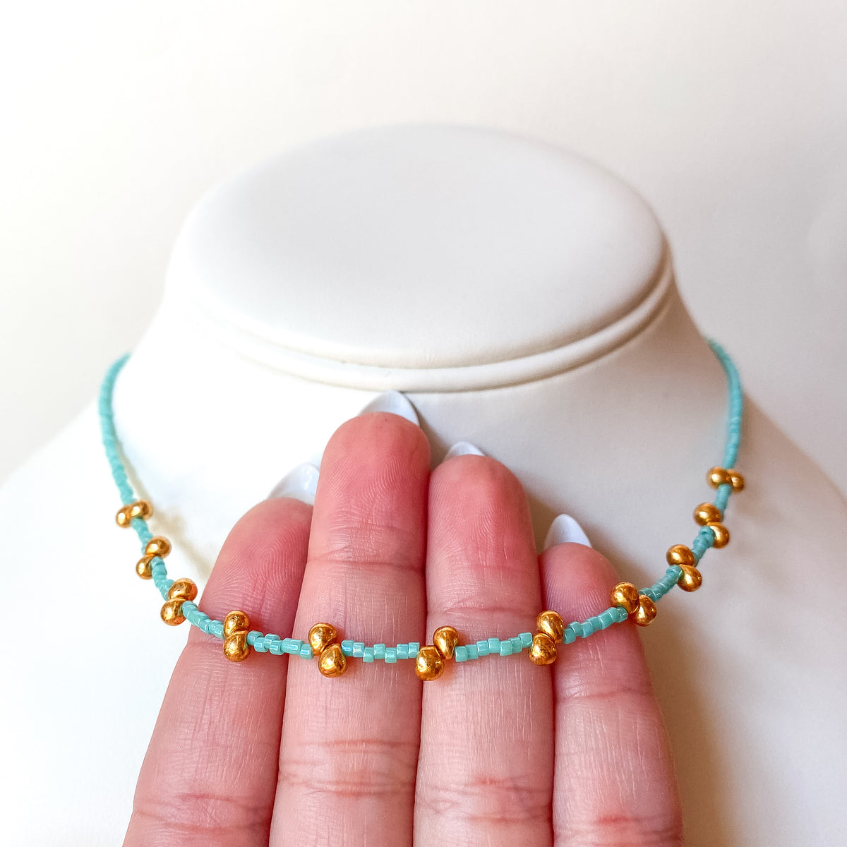 Red and Turquoise Blue Golden Miyuki Choker Necklace
