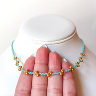 Red and Turquoise Blue Golden Miyuki Choker Necklace