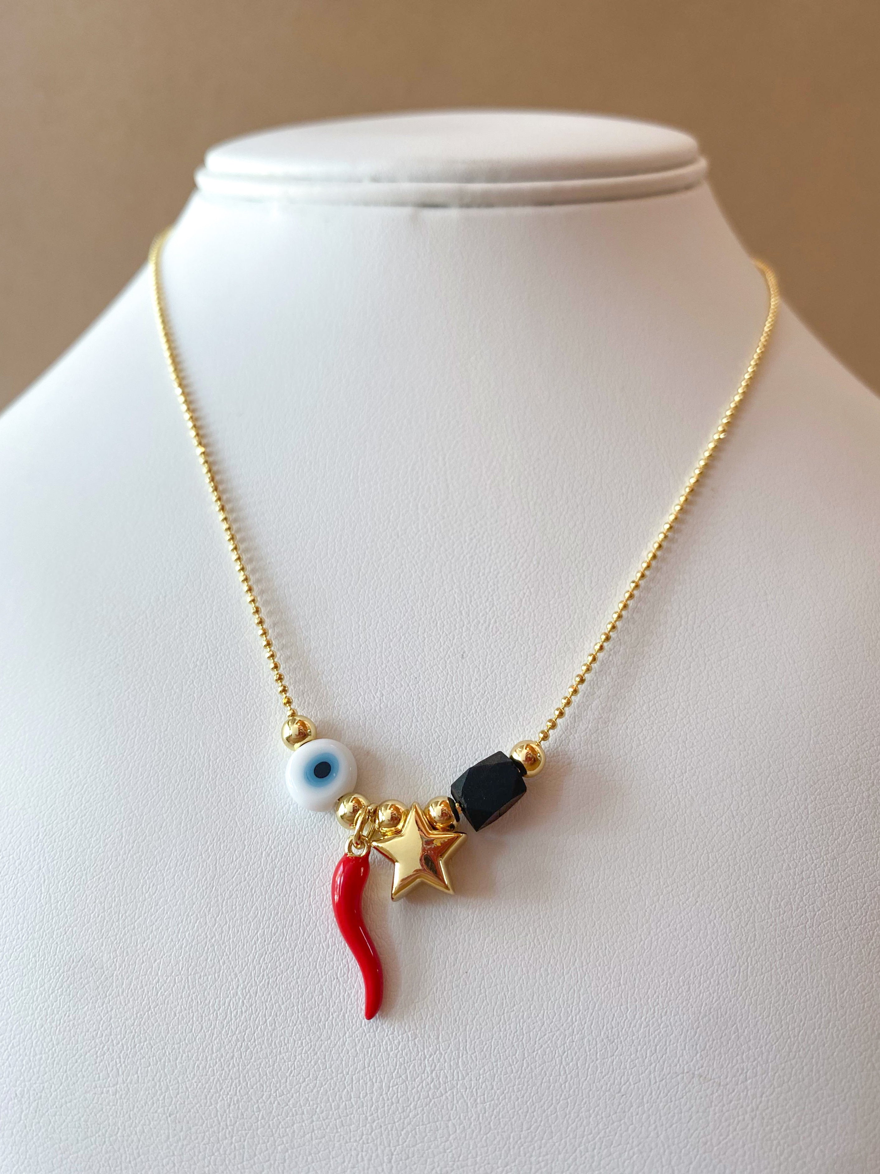 Little Star, Red Horn, Evil Eye and Azabache Style Necklace