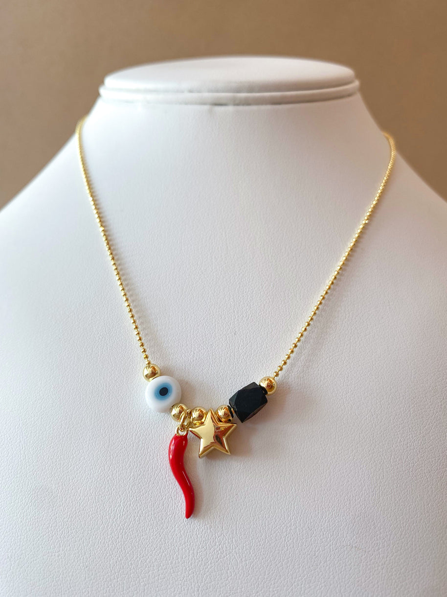 Little Star, Red Horn, Evil Eye and Azabache Style Necklace
