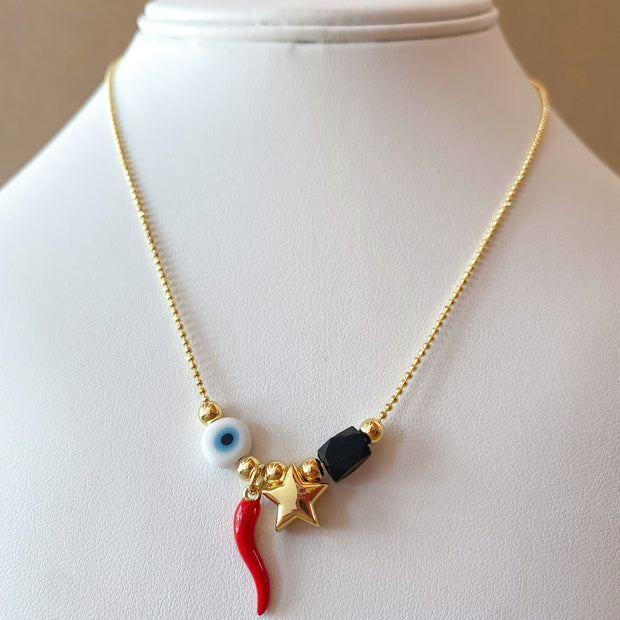 Little Star, Red Horn, Evil Eye and Azabache Style Necklace
