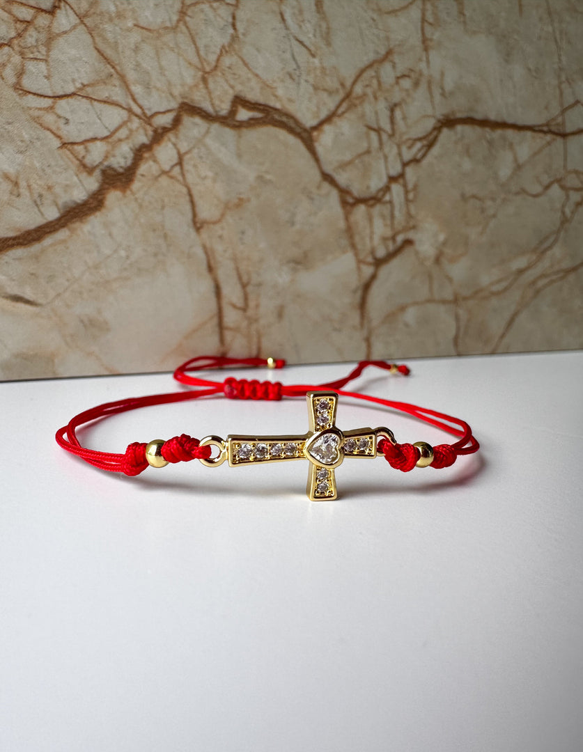 Hilito Rojo Cruz con Cristales y Corazon