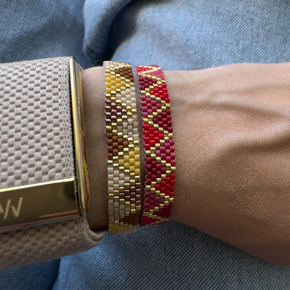 Miyuki Red or Beige Traingle Style Adjustable Bracelet