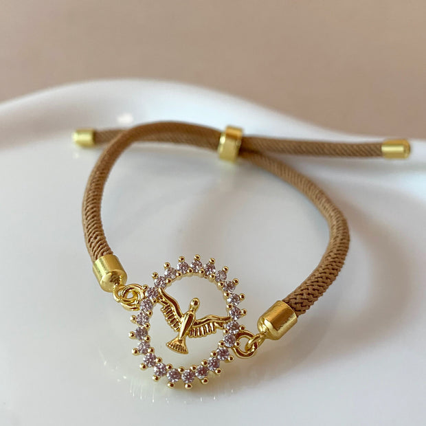 Crystals Holy Spirit Charm in Red or Brown Adjustable Bracelets