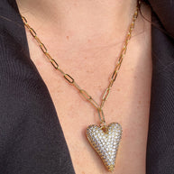 Shiny Zirconia Heart Paper Clip Necklace