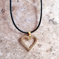 Shiny Hearts Black Leather Necklace