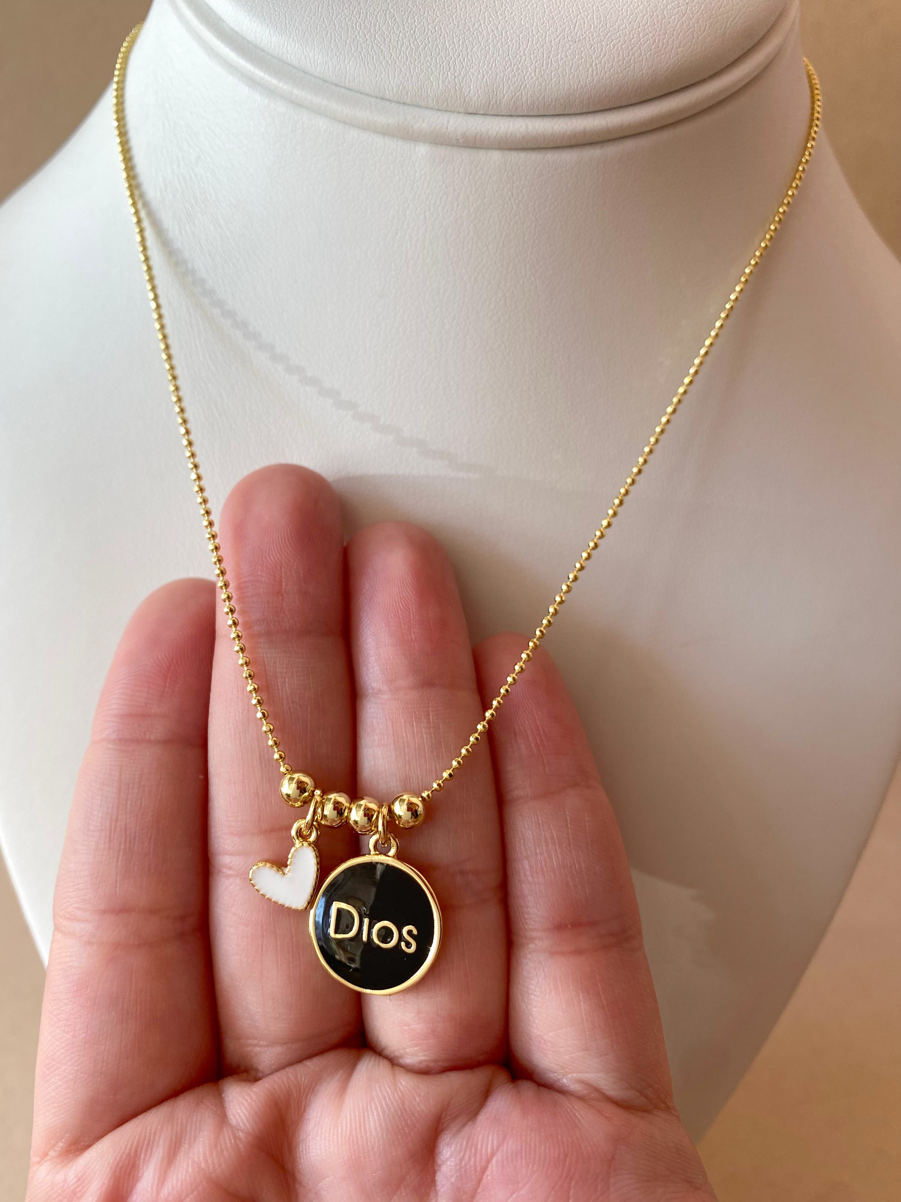 God Black Charm & White Heart Necklace