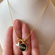 God Black Charm & White Heart Necklace