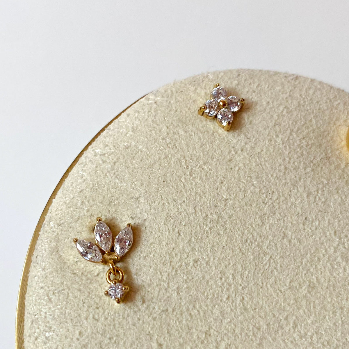 Little Flower Steel Golden Zircons Piercing Earrings