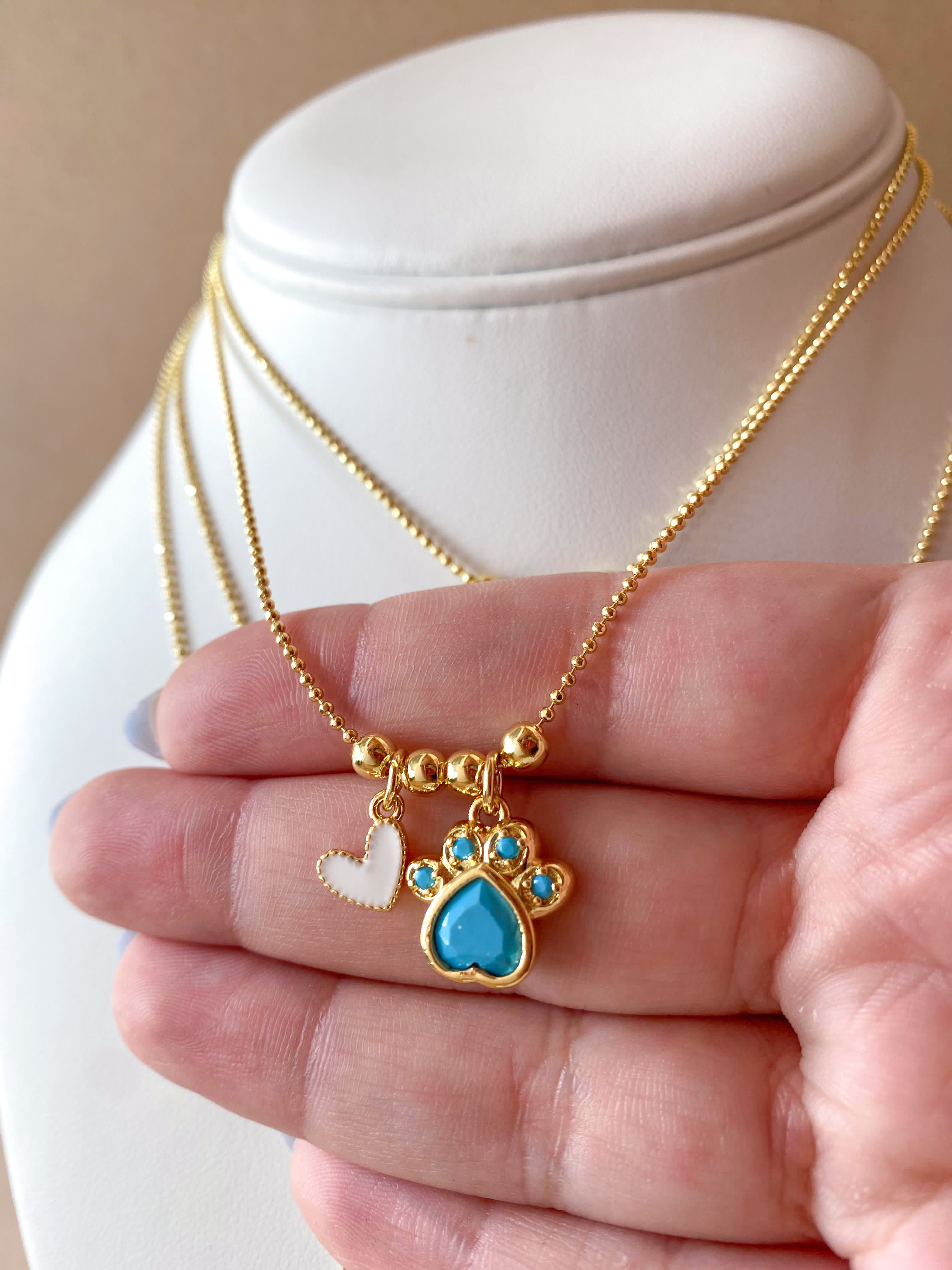 4 Different Multicolor Style of Dog Paw and Heart Necklace
