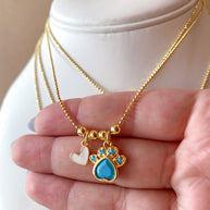 4 Different Multicolor Style of Dog Paw and Heart Necklace