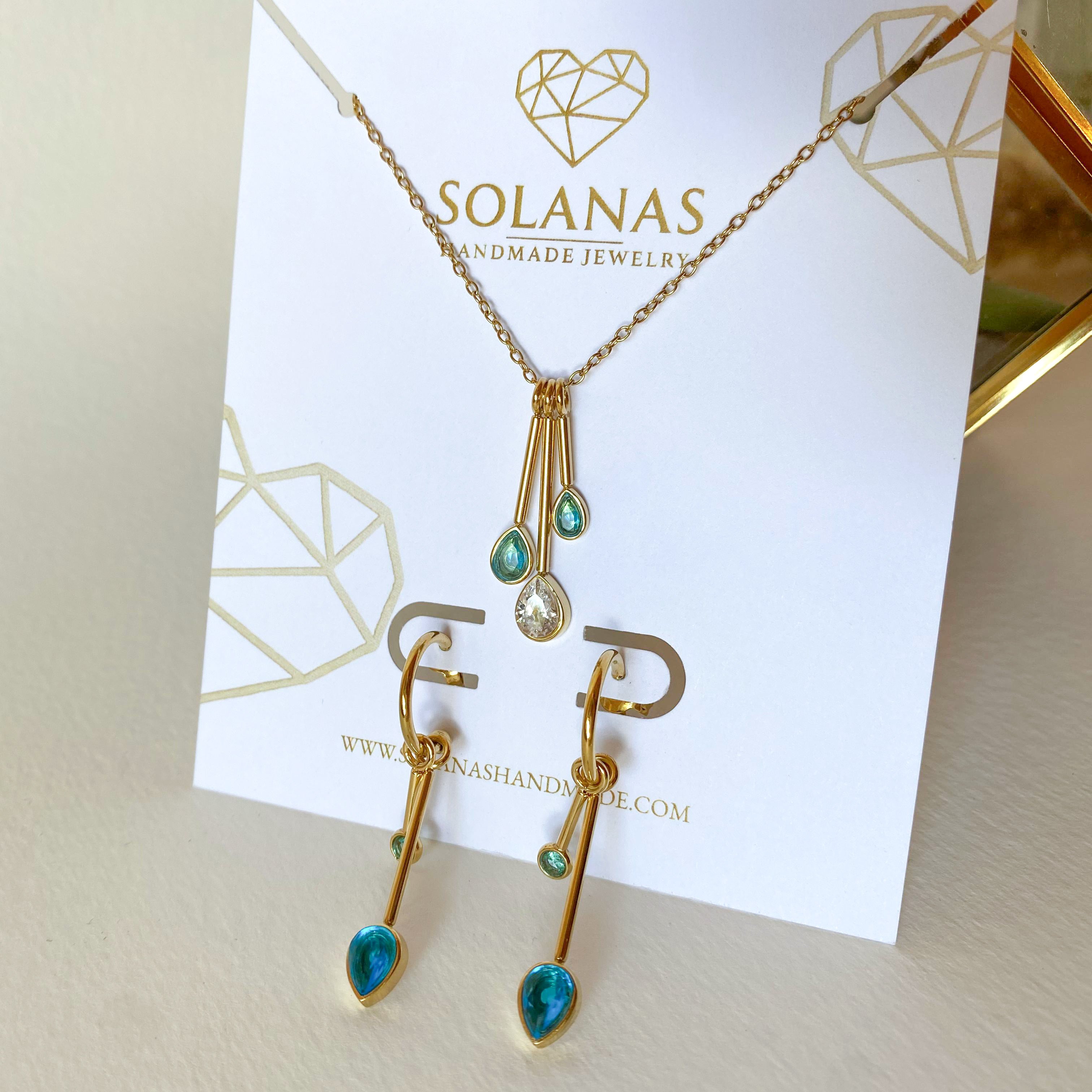 Blue Drop Crystals Steel Necklace or Hoops