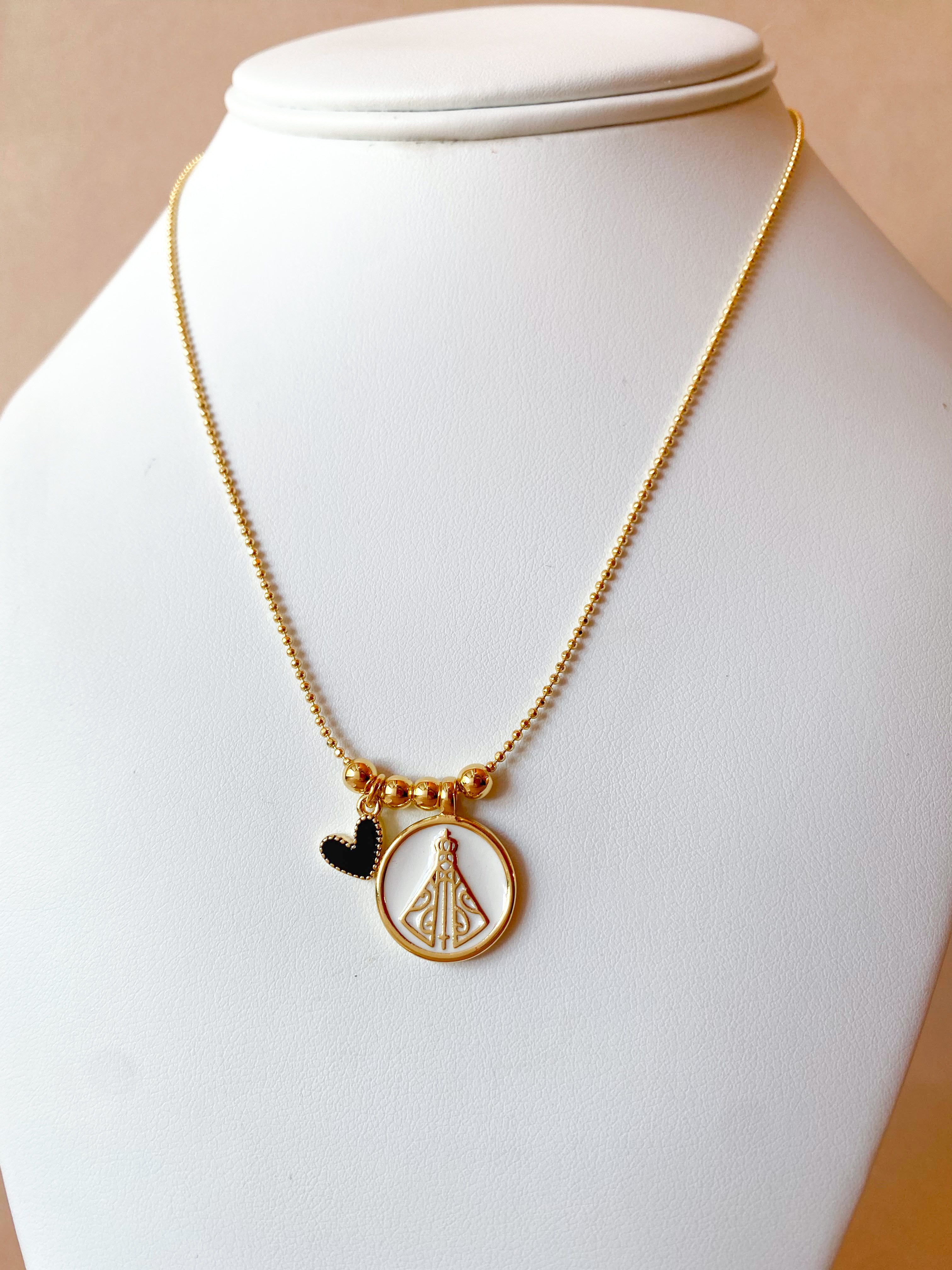 Virgin of the Valley Black Heart Adjustable Necklace