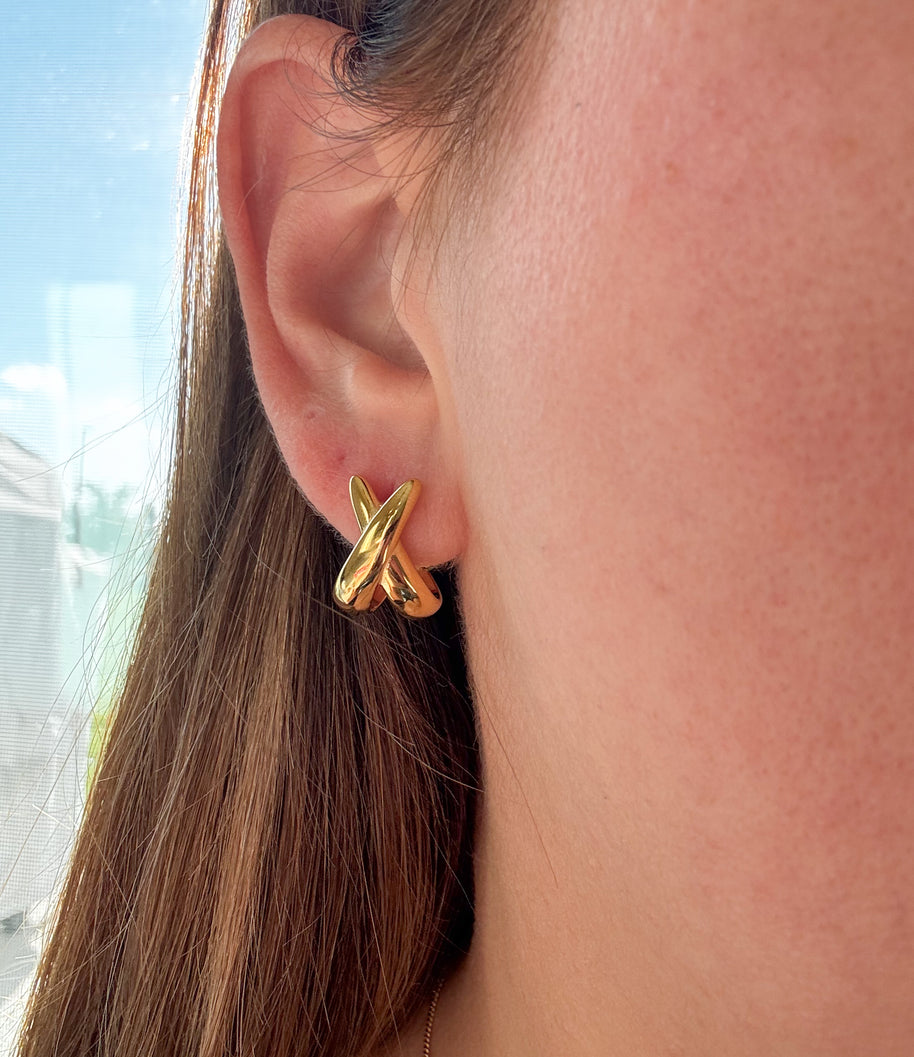 Golden X Style Steel Earrings
