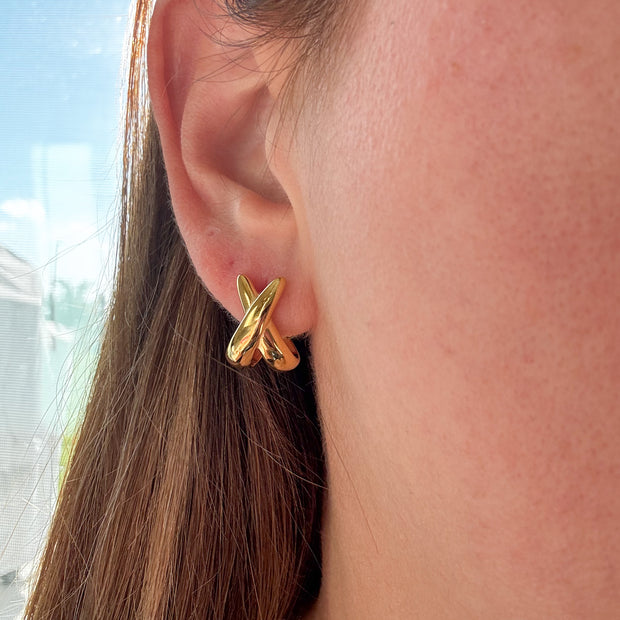 Golden X Style Steel Earrings