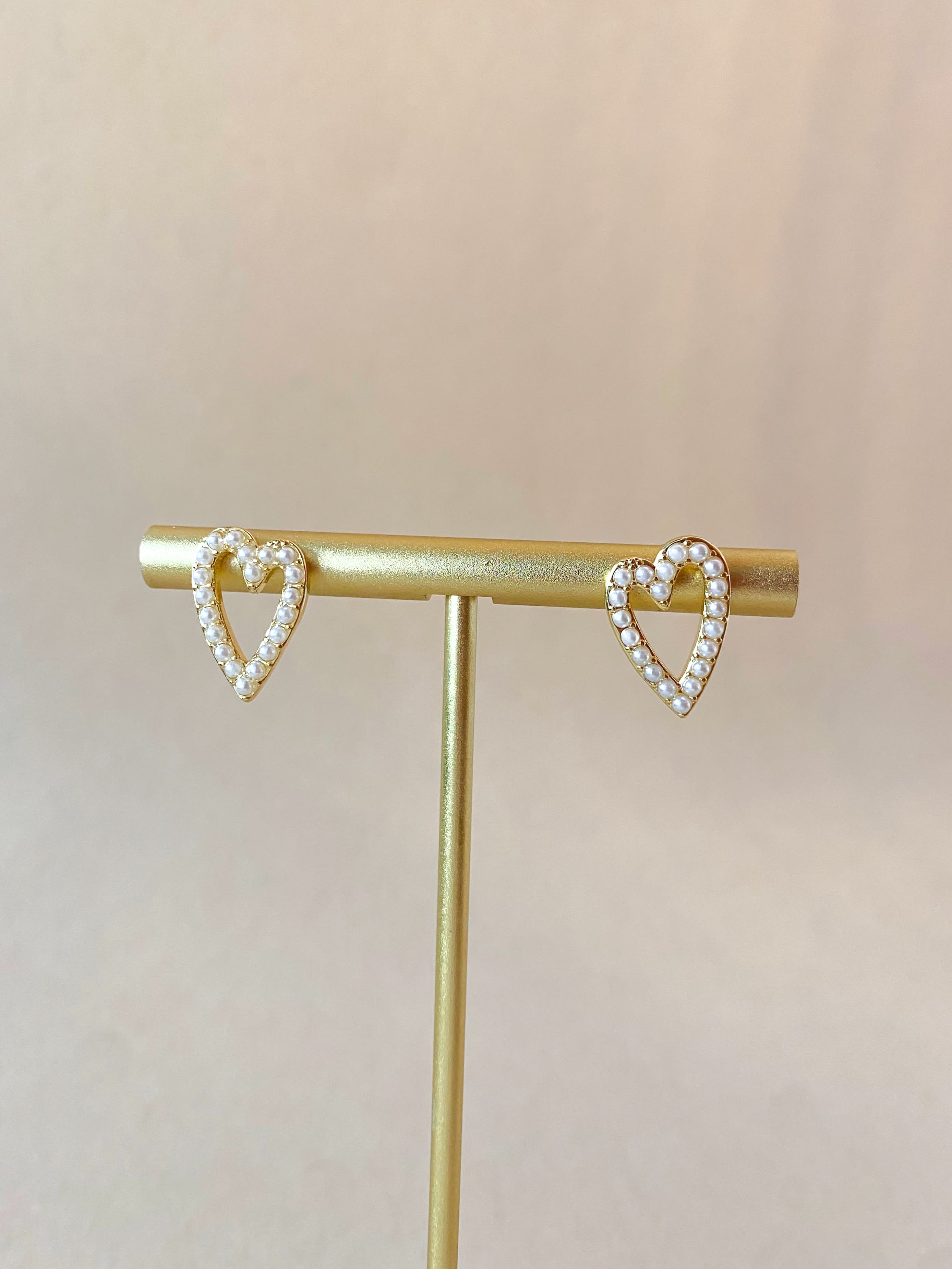 Pearls Heart Shape Golden Earrings