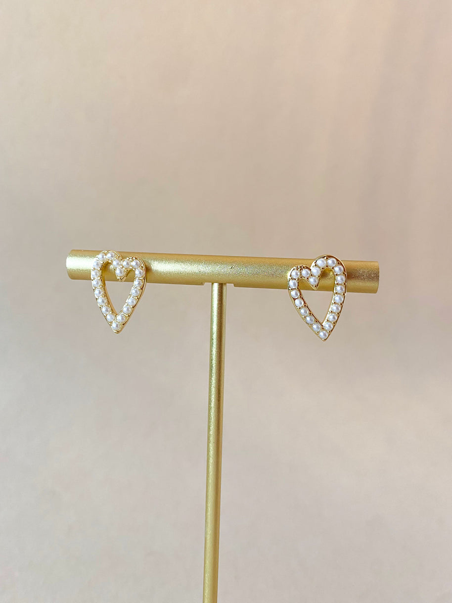 Pearls Heart Shape Golden Earrings