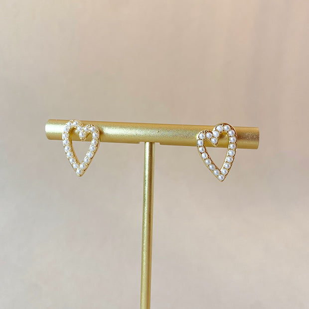 Pearls Heart Shape Golden Earrings