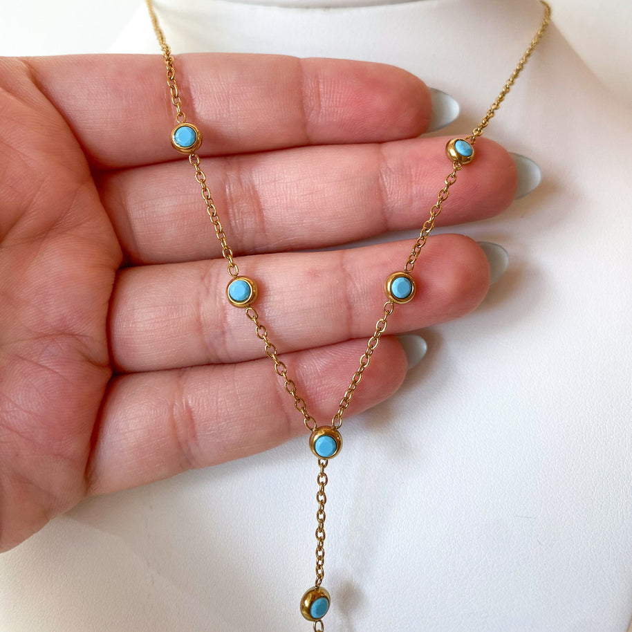 Blue Drop Y Style Steel Necklace