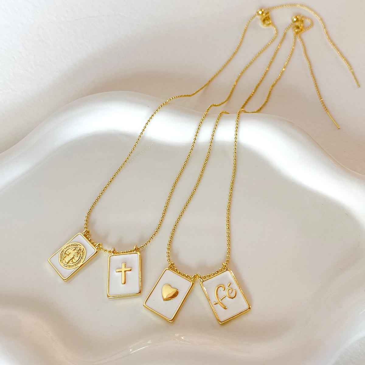 St Benedict and Cross White Scapular Adjustable Necklace