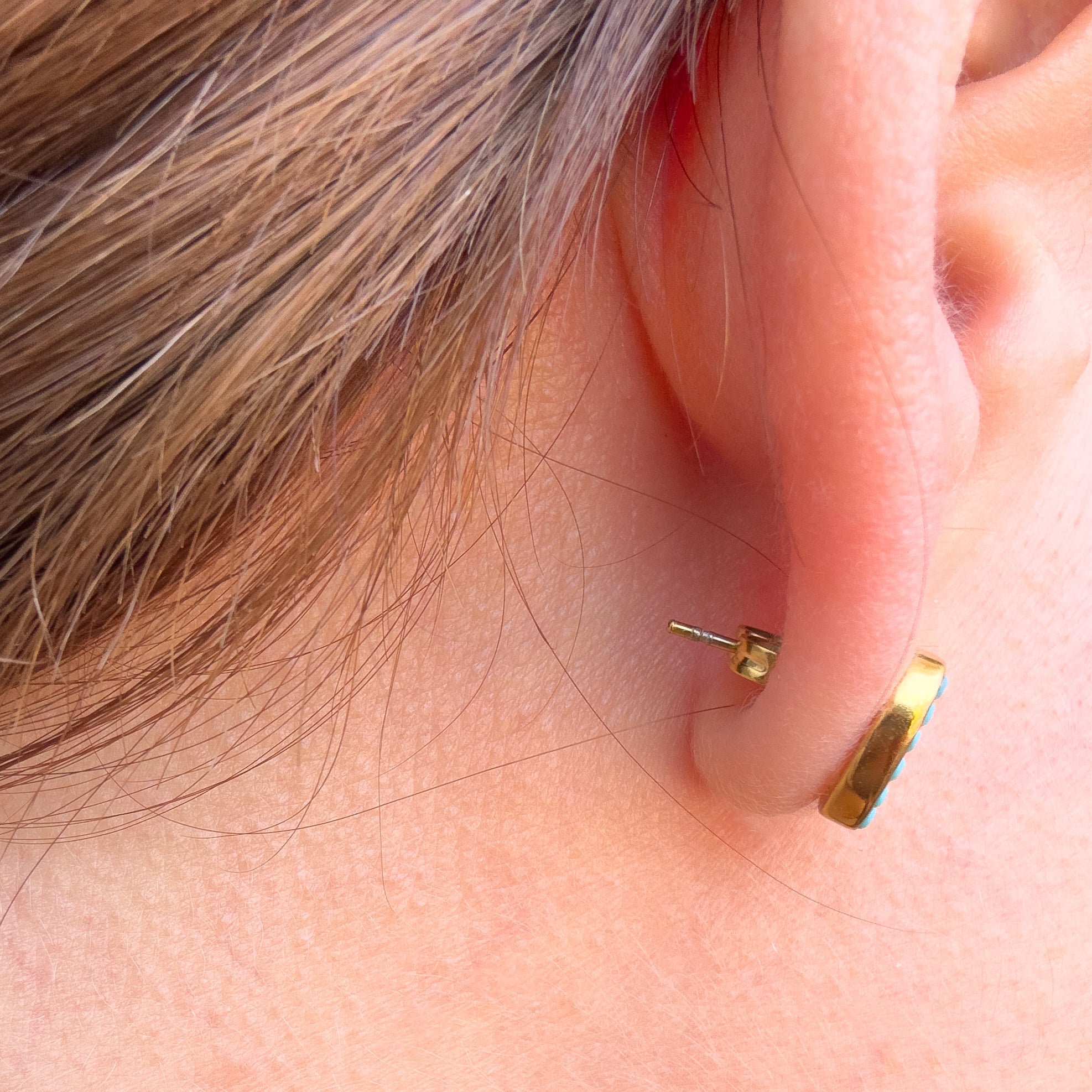 Golden Steel Heart Turquoise Earrings