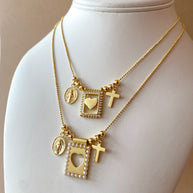 Golden Miracle Virgin Heart & Cross Scapular Necklace