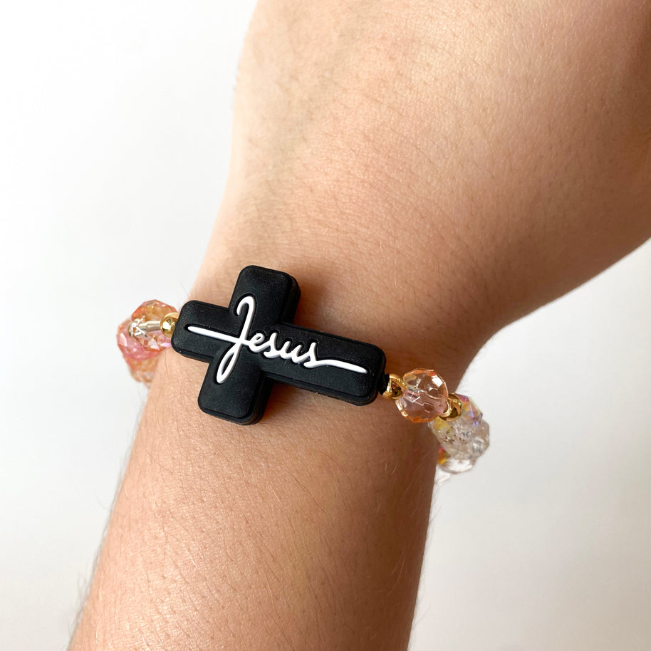 Colorful Jesus Cross Crystal Elastic Bracelets