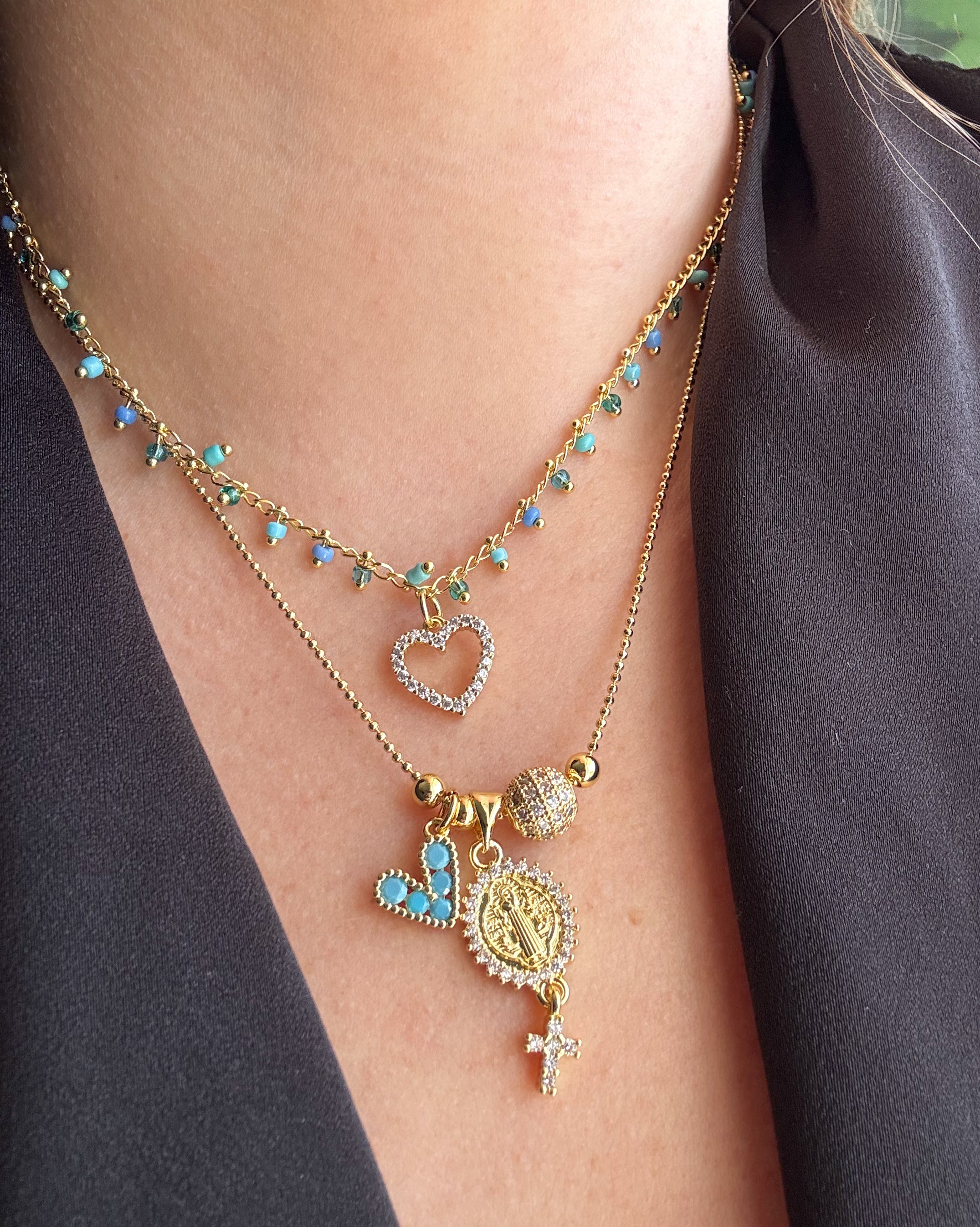 Colorful Shiny Heart Necklace / San Benedict Abad Adjustable Necklace