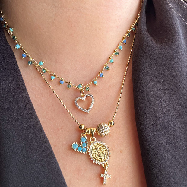 Colorful Shiny Heart Necklace / San Benedict Abad Adjustable Necklace