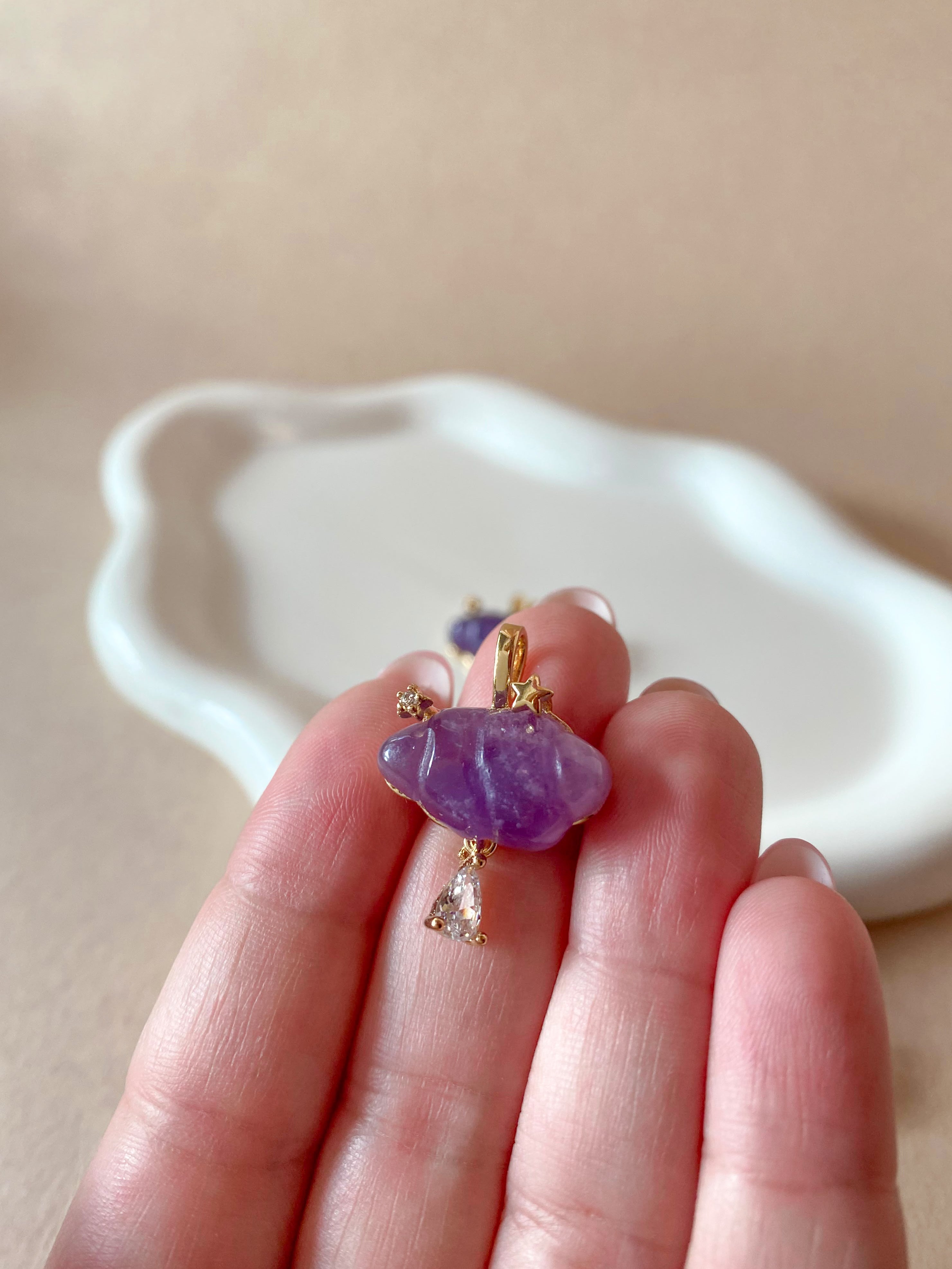 Cloud and Raindrop Amethyst Crystal Charm