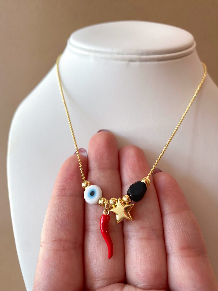 Little Star, Red Horn, Evil Eye and Azabache Style Necklace
