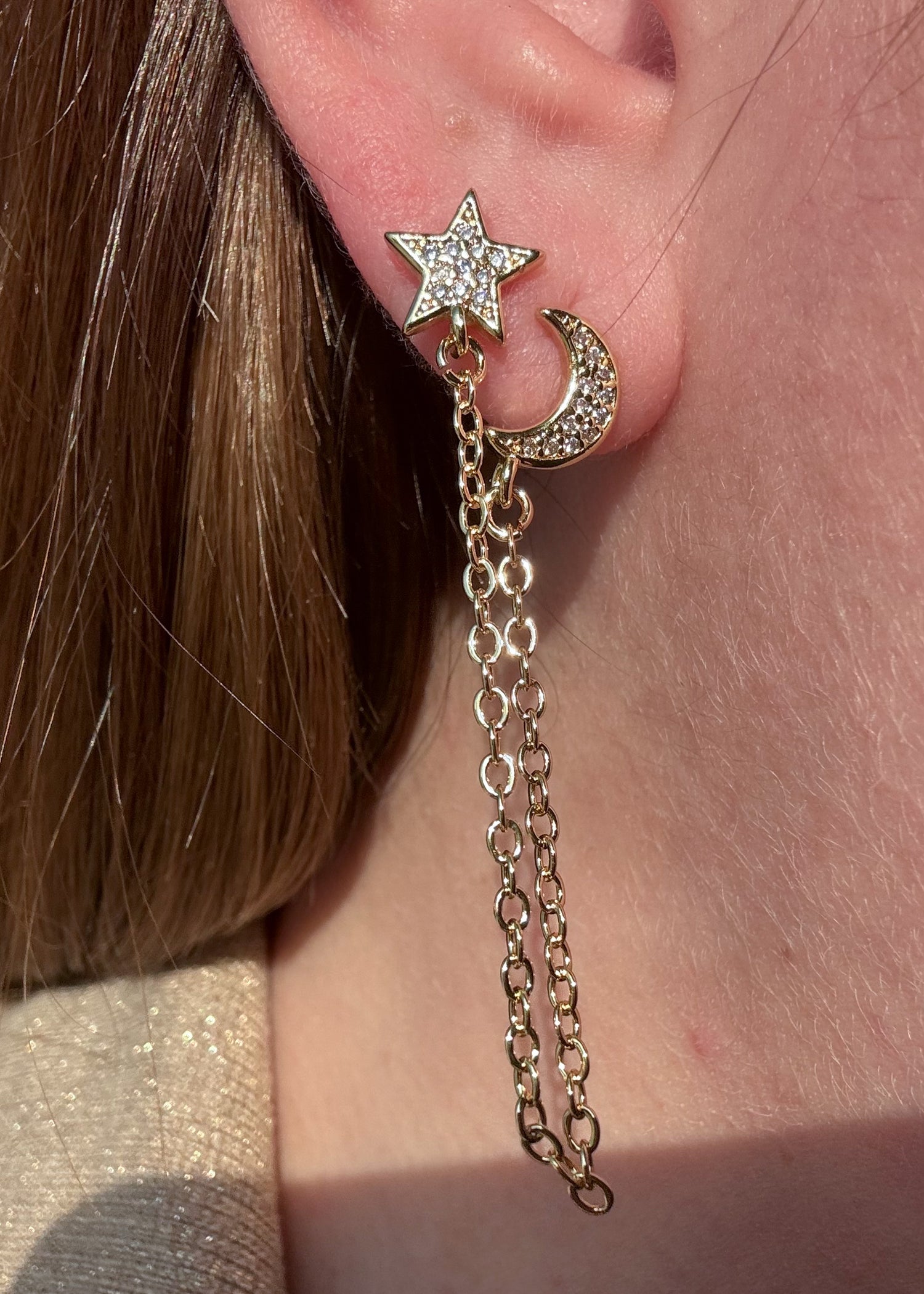 Star and Moon Style 2 Layers ⭐️ 🌙 Hoops Gold Plated Earrings