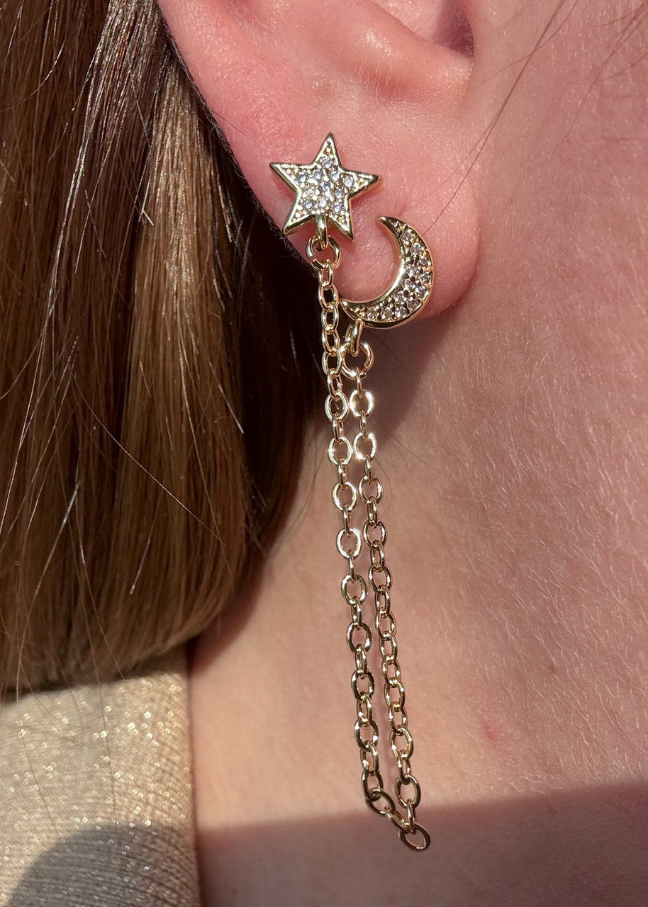 Star and Moon Style 2 Layers ⭐️ 🌙 Hoops Gold Plated Earrings