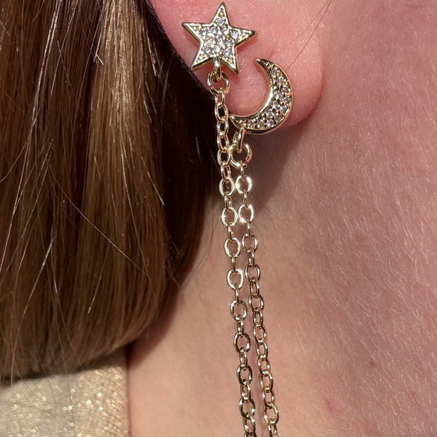 Star and Moon Style 2 Layers ⭐️ 🌙 Hoops Gold Plated Earrings
