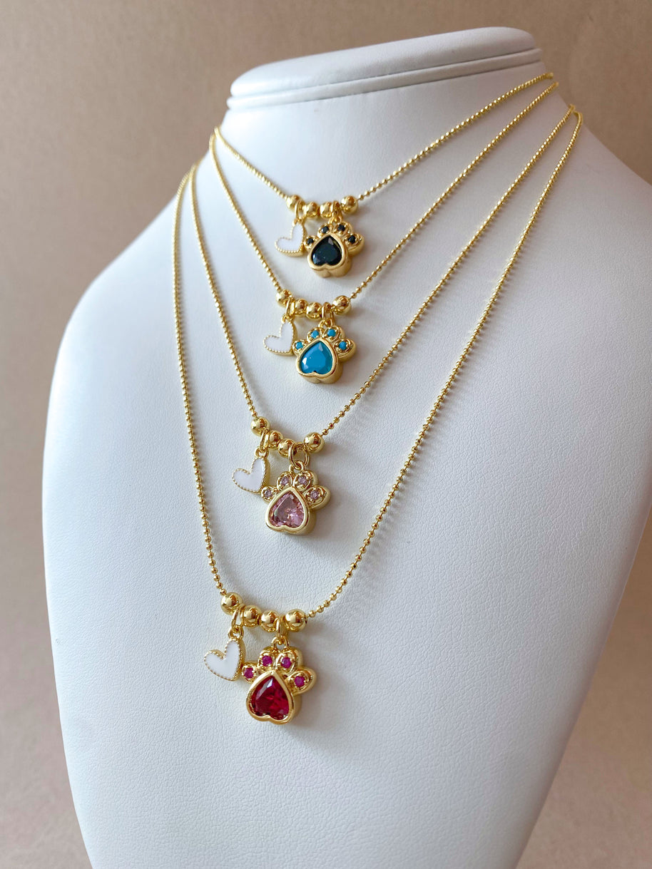 4 Different Multicolor Style of Dog Paw and Heart Necklace