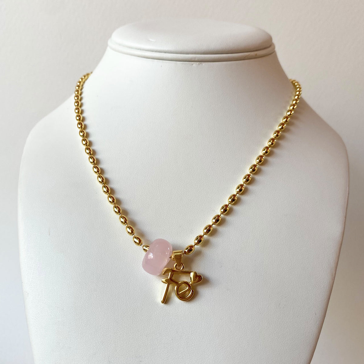 Pink Turkish Stone and Golden Faith Necklace