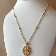 St Benedict Medal in Pearls Oval Charm Necklace