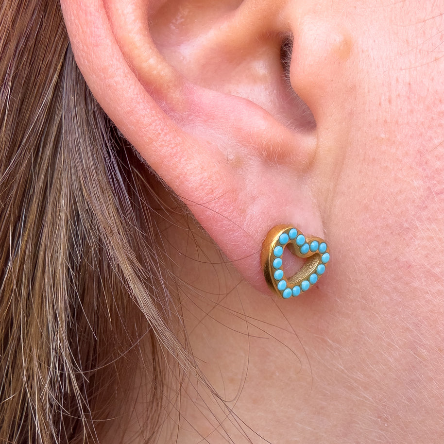 Golden Steel Heart Turquoise Earrings