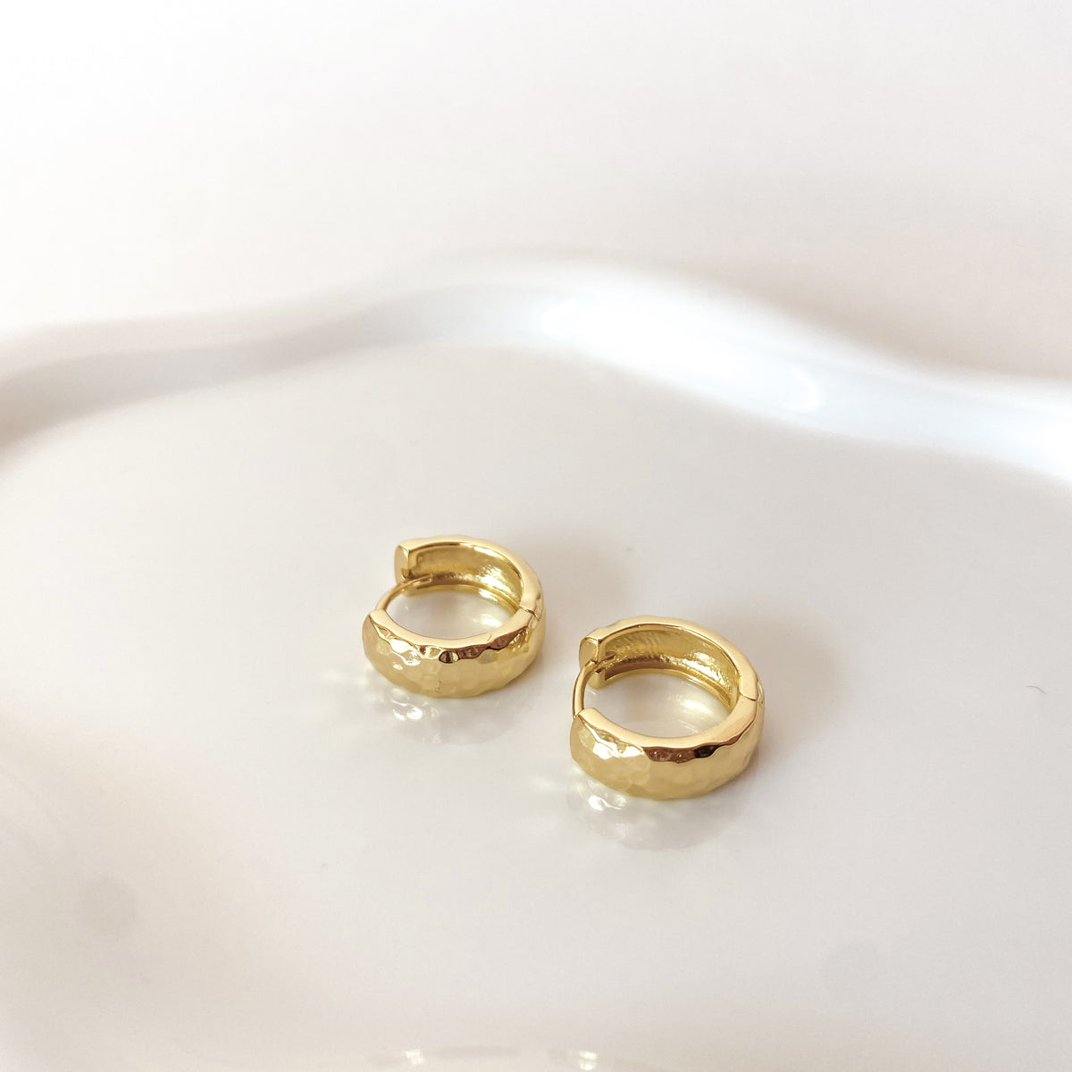 Golden Thick Wide Polished Hoops Earrings