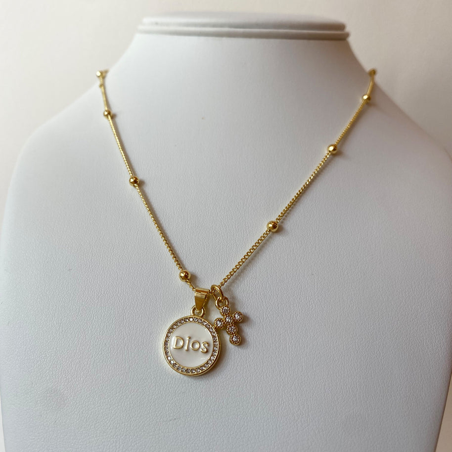 White Dios and Clear Cross Necklace